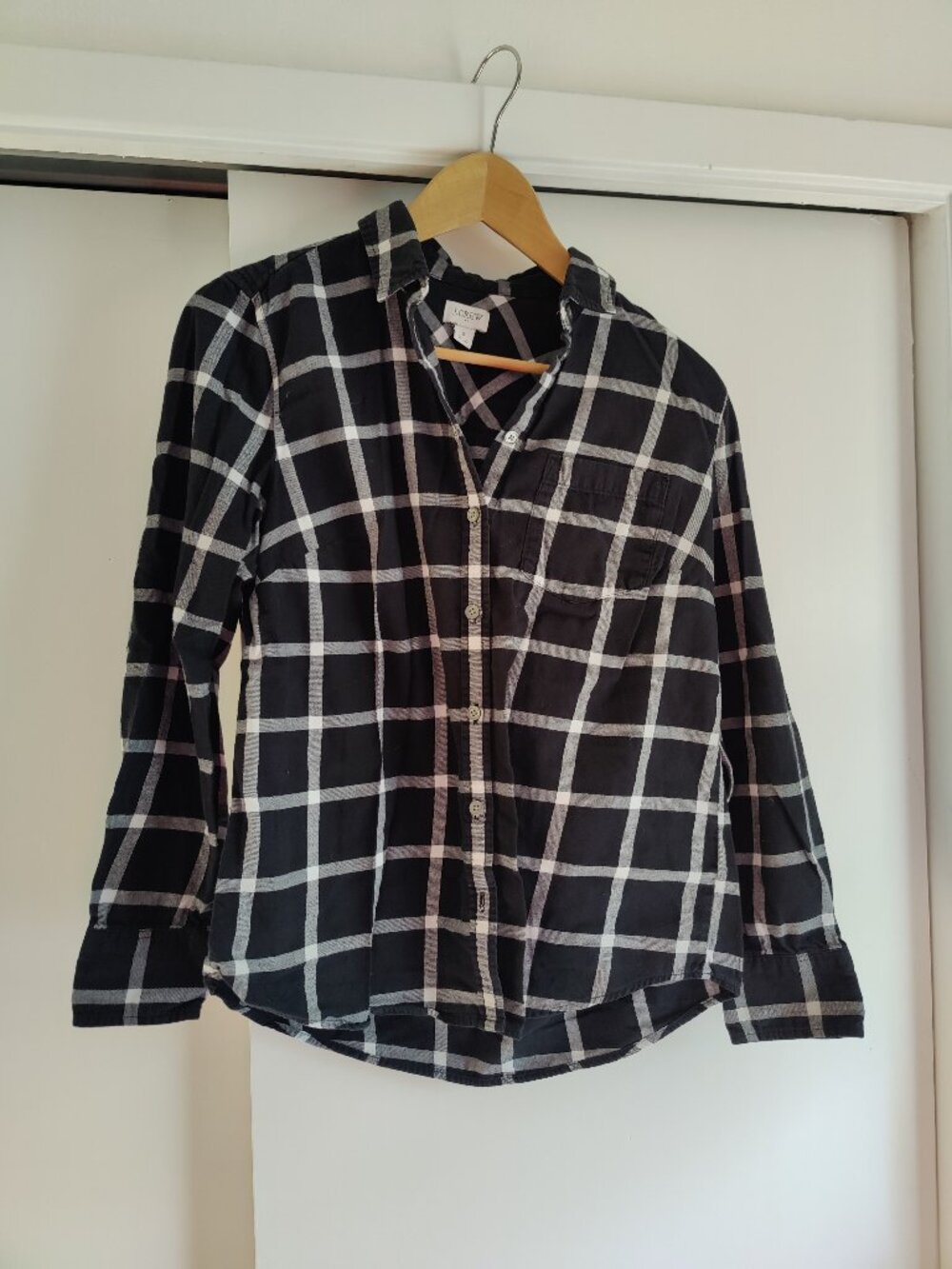 J. Crew Black and White Flannel Button Down Shirt Women's Size Small